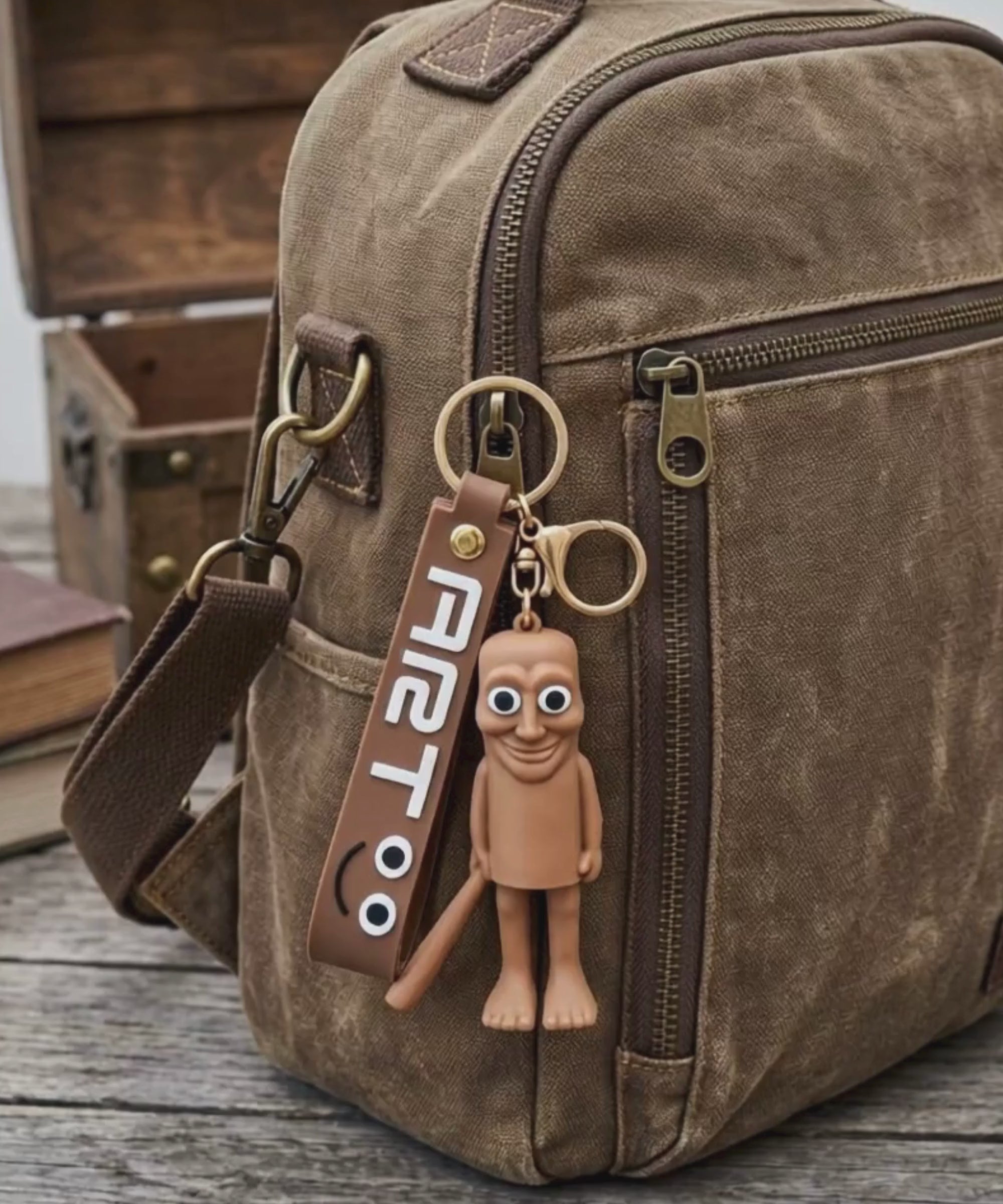 Italian brainrot character keychain hanging on backpack cute bag charm lifestyle use