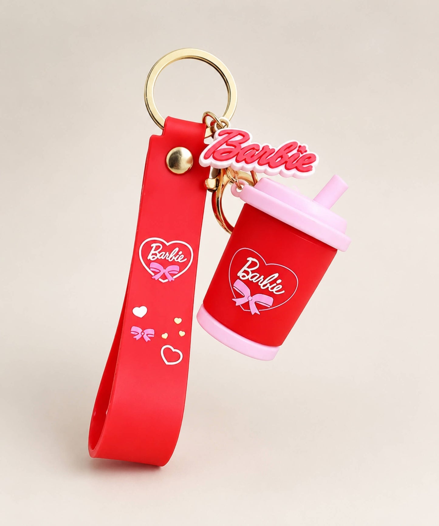 Red sippy cup classic keychain with silicone strap and gold hardware