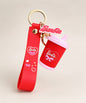 Red sippy cup classic keychain with silicone strap and gold hardware