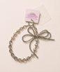 Grey ribbon bow beaded phone charm with pearl-look and crystal-style beads
