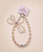 Pink ribbon bow beaded phone charm with pearl-look and crystal-style beads