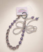 Purple ribbon bow beaded phone charm with pearl-look and crystal-style beads