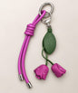 Rose pink rose PU leather bag charm keychain with hanging rosebuds