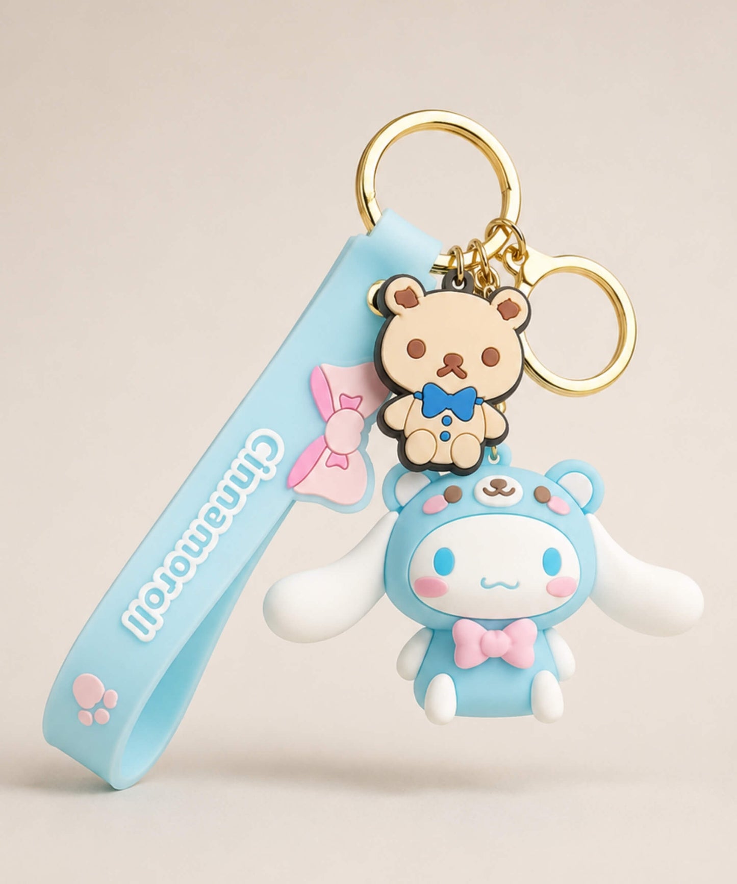 Sanrio Cinnamoroll blue classic keychain with blue strap and gold hardware