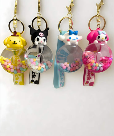 Sanrio donut liquid keychain floating beads charm My Melody Kuromi Cinnamoroll Pompompurin cute bag charm