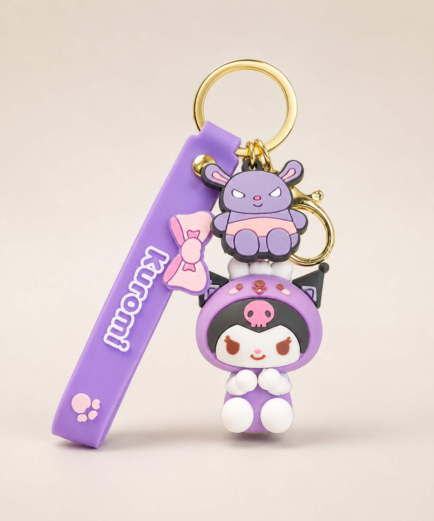 Sanrio Kuromi purple classic keychain with purple strap and gold hardware