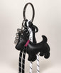 Black Scottish Terrier PU leather bag charm keychain with black and white rope cords