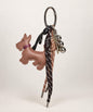 Brown Scottish Terrier PU leather bag charm keychain with brown rope cords and metallic accents