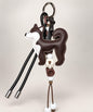 Dark Brown Shiba Inu PU leather bag charm keychain with white details and beaded cord