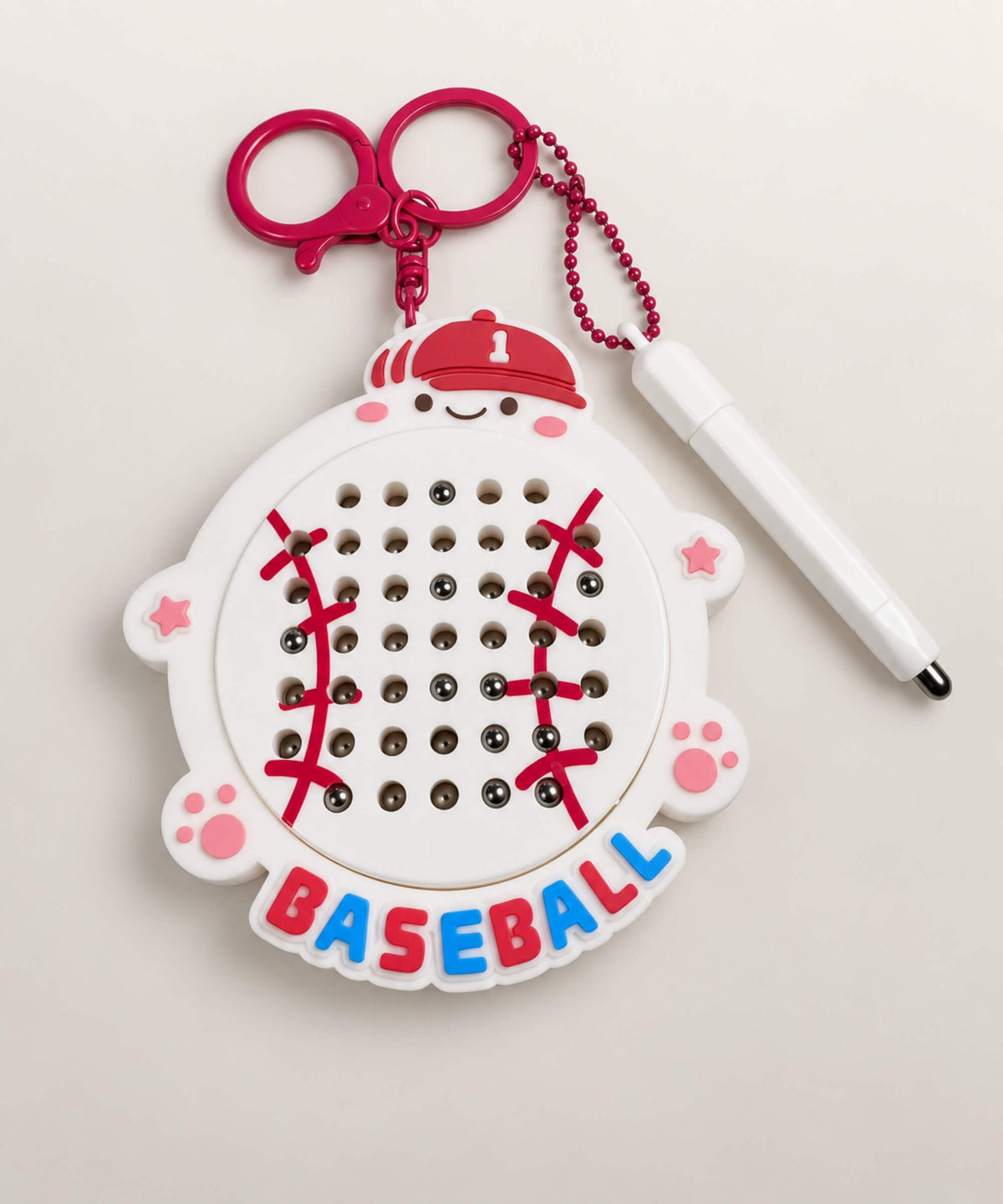 Baseball magnetic bead drawing keychain with white magnetic pen