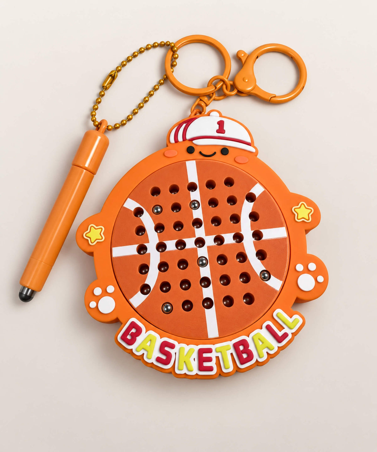 Basketball magnetic bead drawing keychain with orange magnetic pen