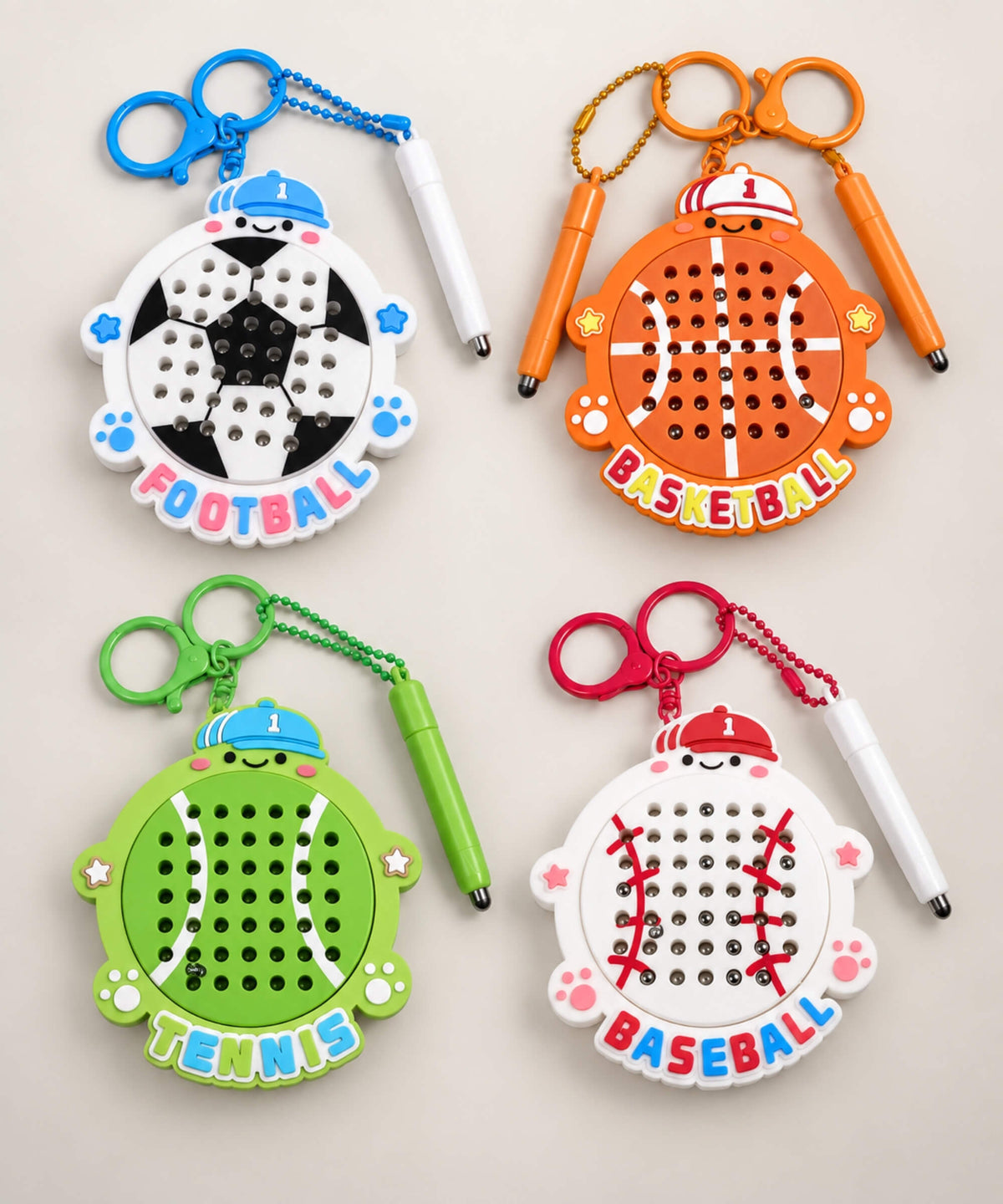 Basketball Tennis Baseball and Football magnetic bead drawing keychain variants