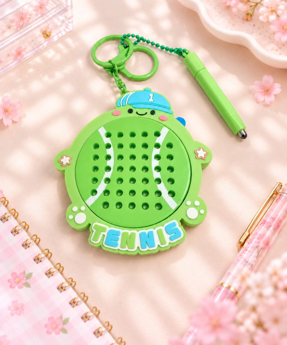 Tennis magnetic bead drawing keychain styled with green magnetic pen