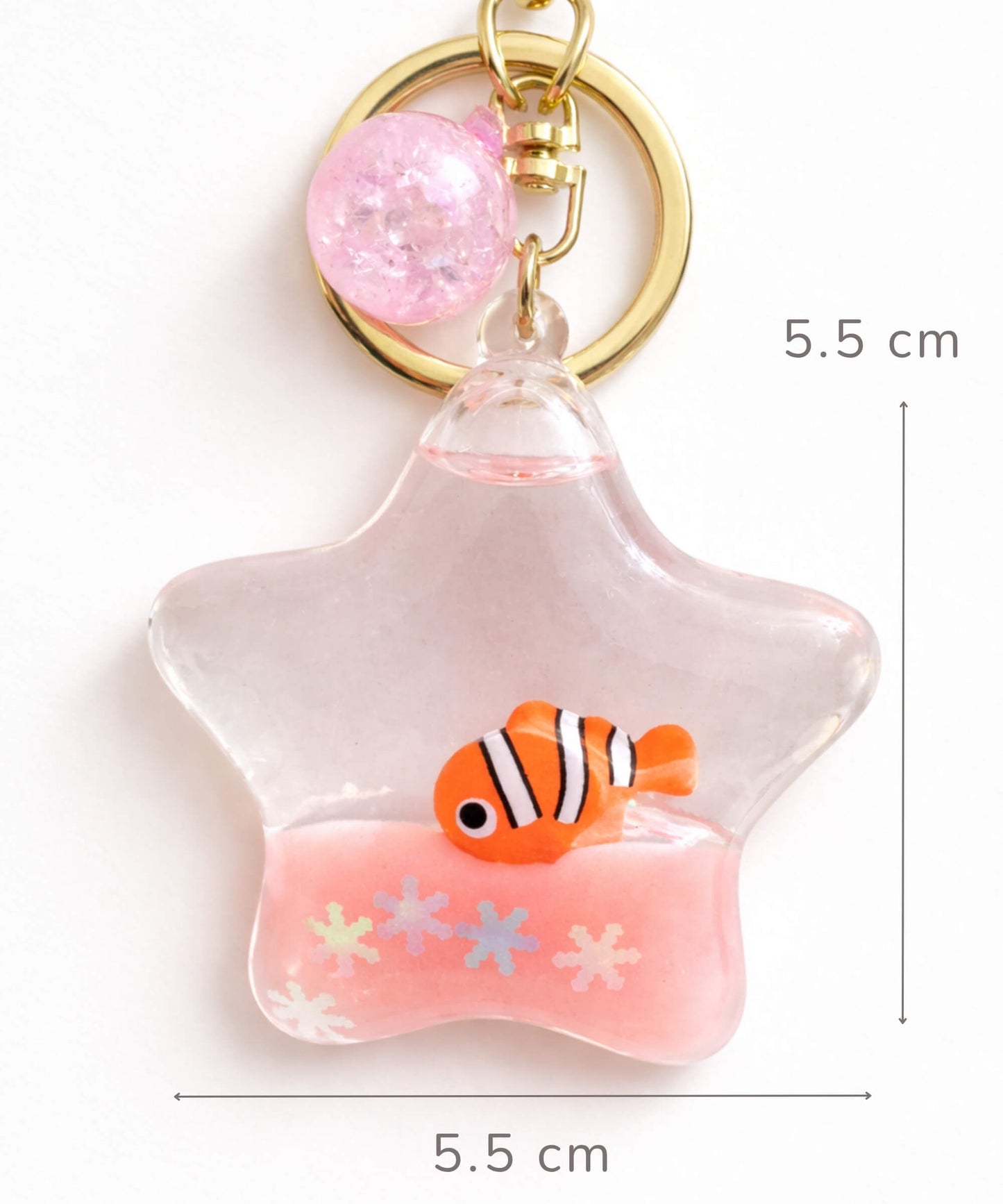 Star liquid glitter keychain clownfish design size 5.5 cm floating liquid charm