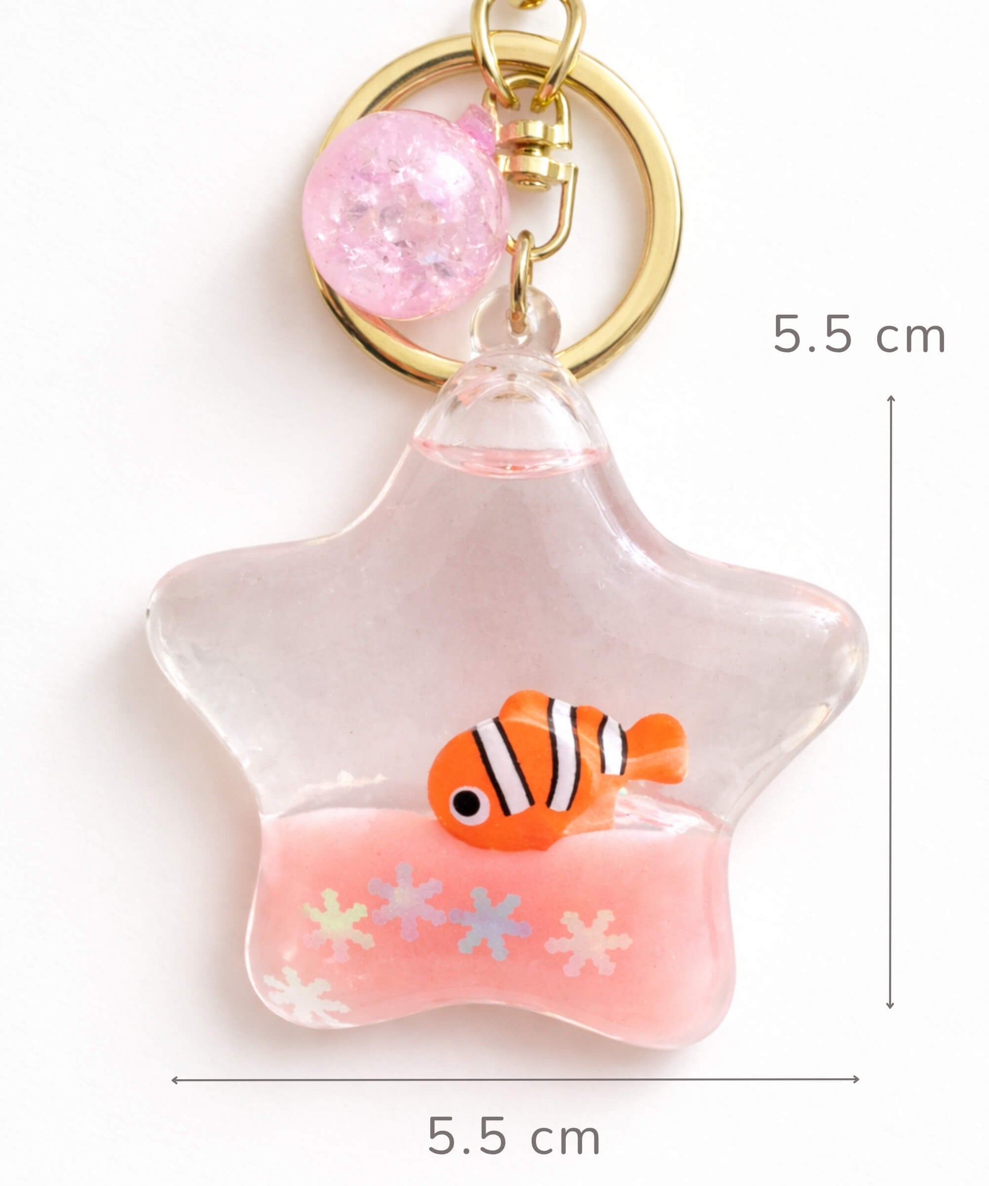 Star liquid glitter keychain clownfish design size 5.5 cm floating liquid charm