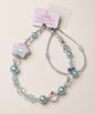 Blue Starry beaded phone charm with aqua pearl-look beads and crystal-style details