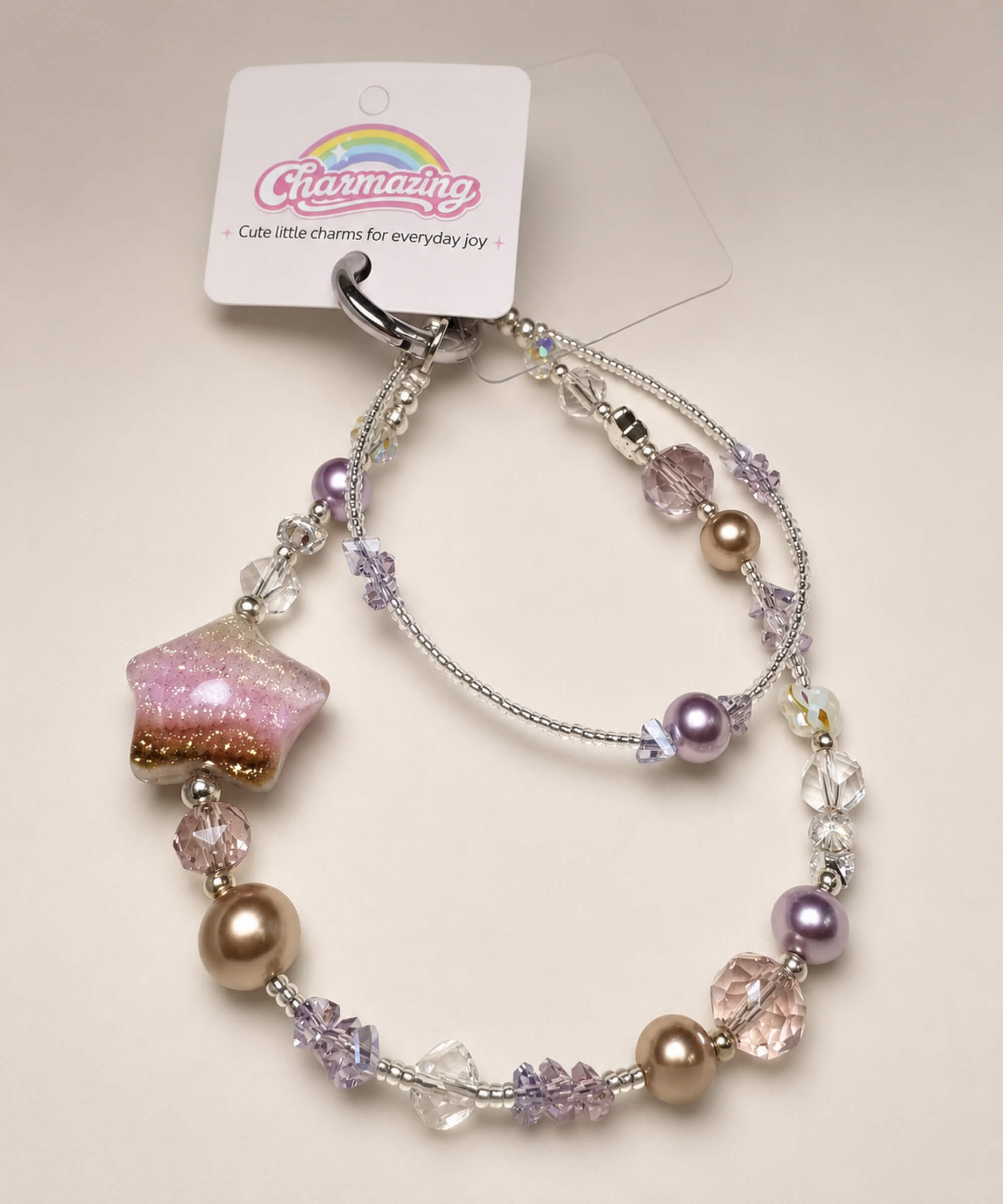 Pastel Mix Starry beaded phone charm with pearl-look beads and multicolour crystal-style details