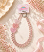 Close-up of triple pink heart accents on Triple Heart beaded phone charm
