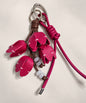 Red tulip PU leather bag charm keychain with hanging floral details