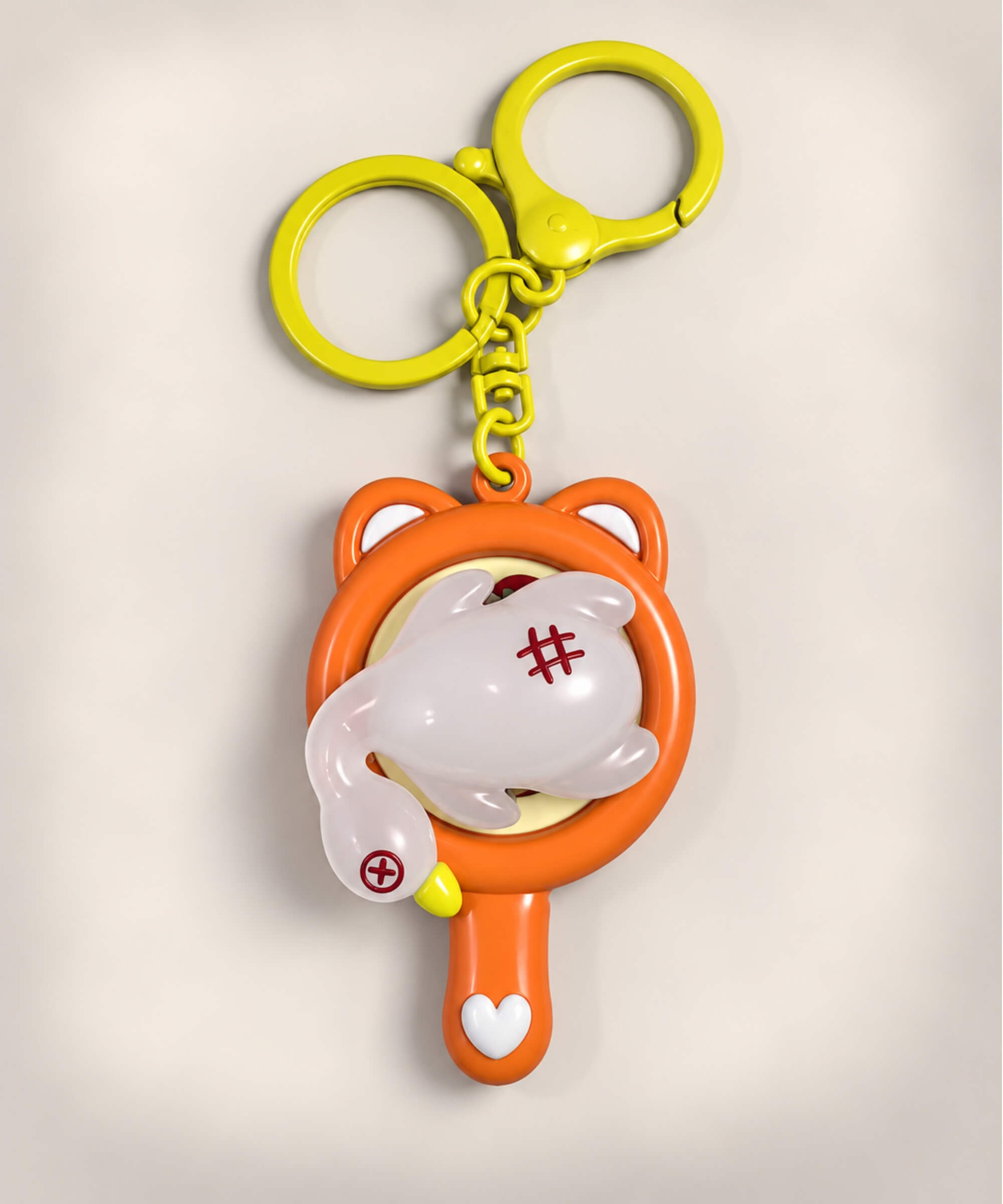 UV colour-changing Duck spinner keychain in pan-style frame