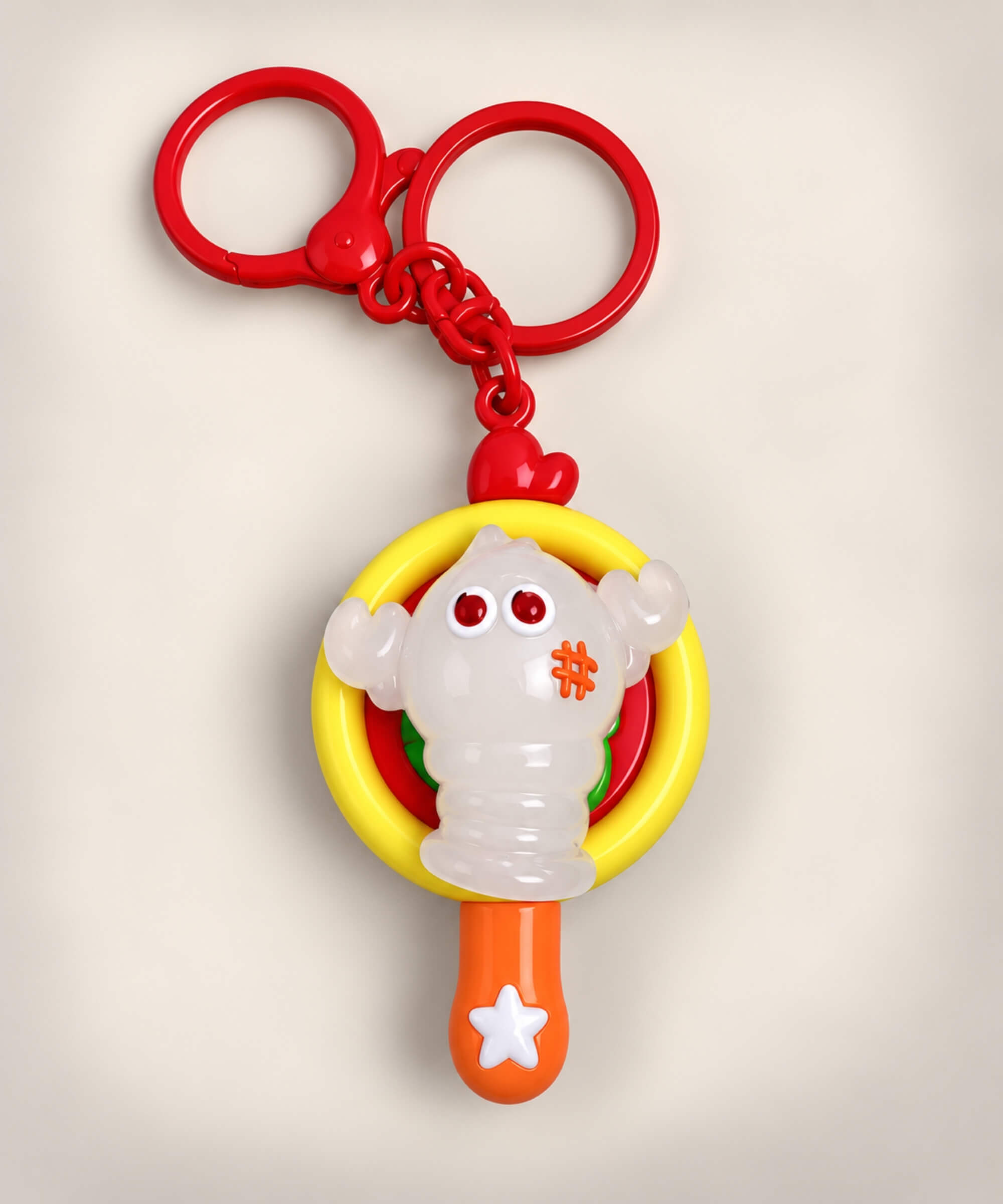 UV colour-changing Shrimp spinner keychain in pan-style frame