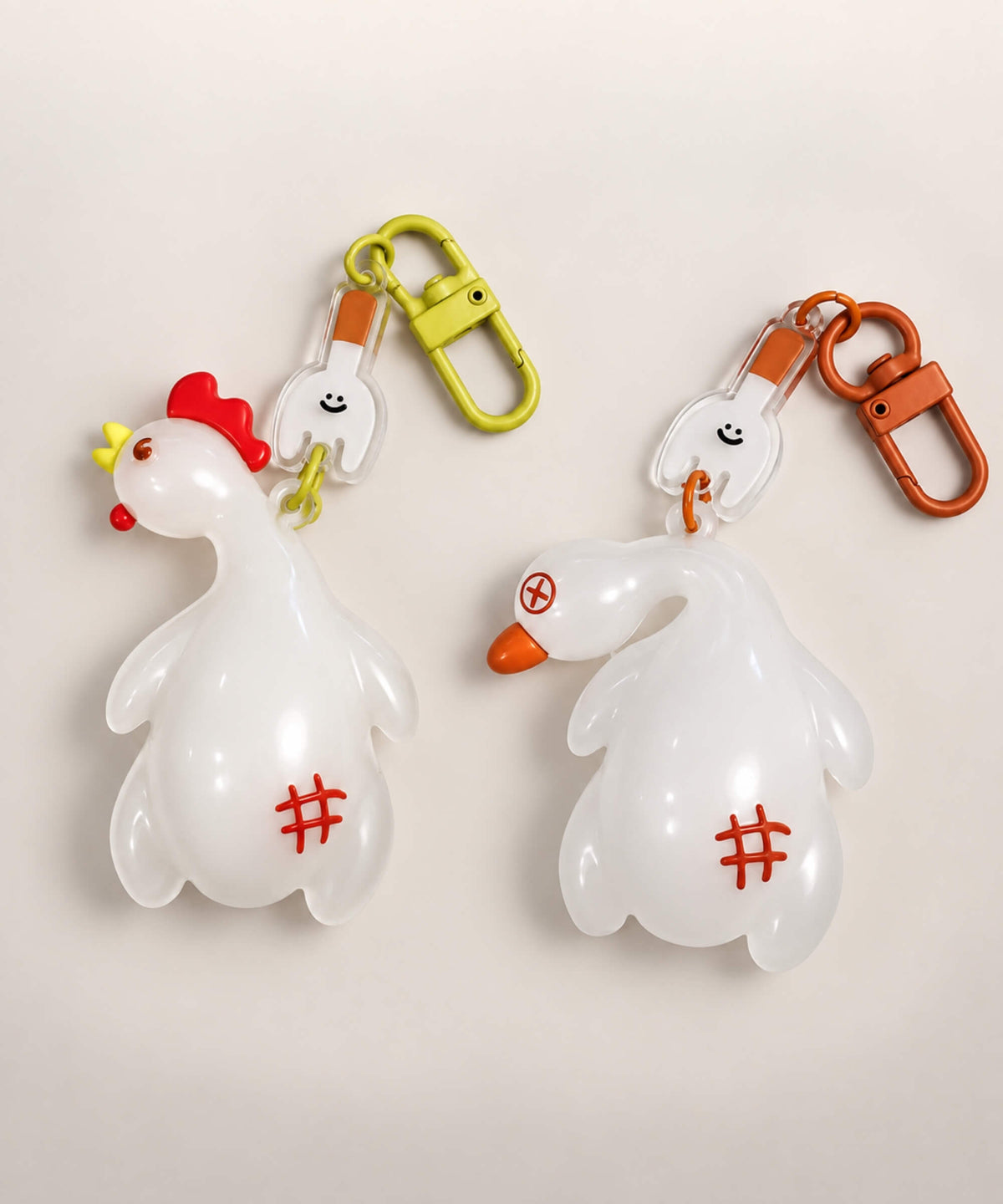 Chicken and Duck UV colour-changing keychain designs