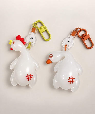 Chicken and Duck UV colour-changing keychain designs